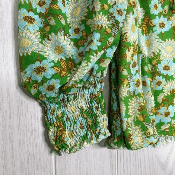 Topshop Chic Voluminous Sleeves Blouse Green Multi Size Medium - Picture 4 of 8
